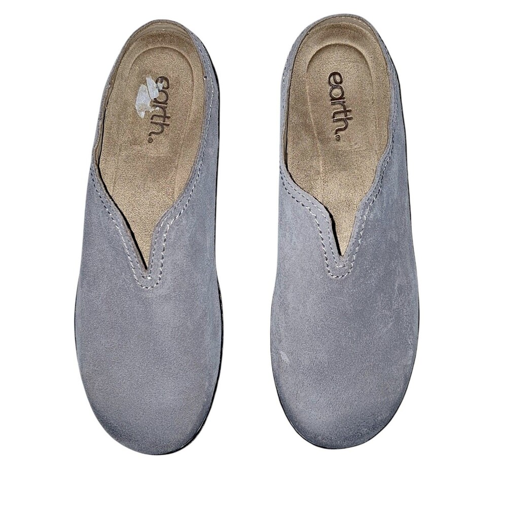 Earth~Women’s Beige Round Toe Rubbed Suede Casual Slip On Flat Mules~Size 9W